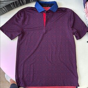 GREYSON PUPS red and navy printed polo barely worn in XL